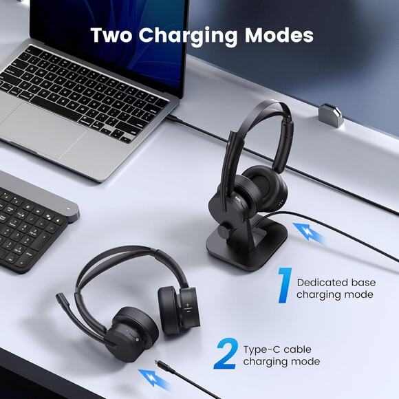 Wireless Headset with Mic for Work (Upgrade Volume Knob & Charging Indicator) - Picture 6 of 8
